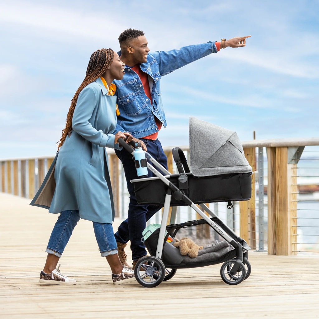 Evenflo Omni Plus Modular Travel System with LiteMax Sport Infant Car Seat, Mylar Gray, Unisex