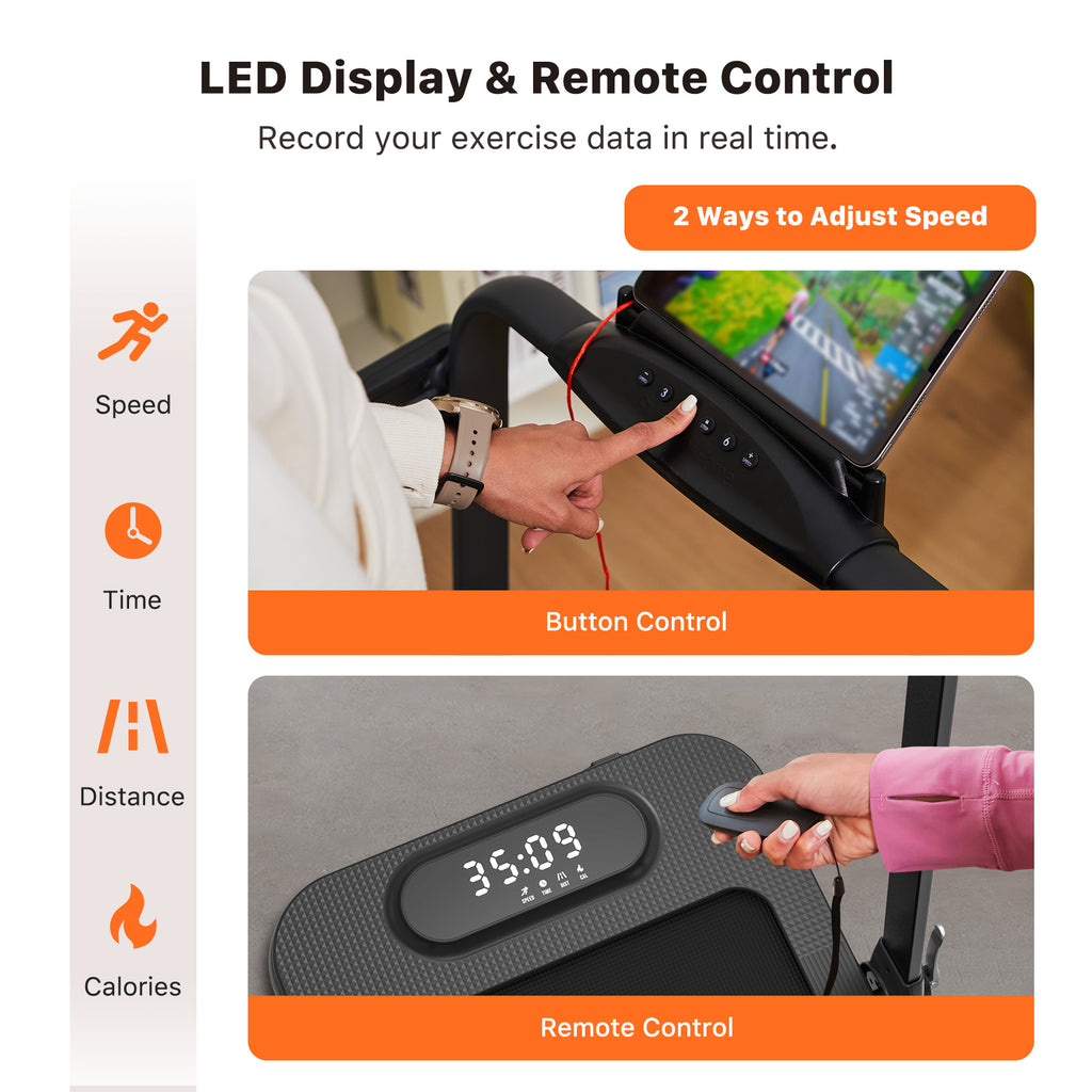 Mobvoi Home Treadmill SE 3 in 1 Folding Treadmill Walking Pad 2.5 HP Compact Portable Under Desk Running Walking Machine with Remote Control 265 LBS, Black