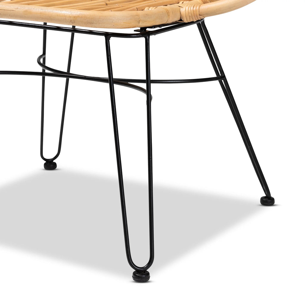 bali & pari Garan Modern Bohemian Natural Brown Rattan and Black Metal Accent Chair