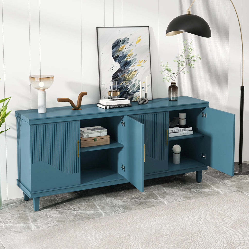 Large 4-Door Storage Cabinet with Adjustable Shelves, Modern Multi-Room Organizer for Living Room, Kitchen, Bedroom, Hallway - Blue