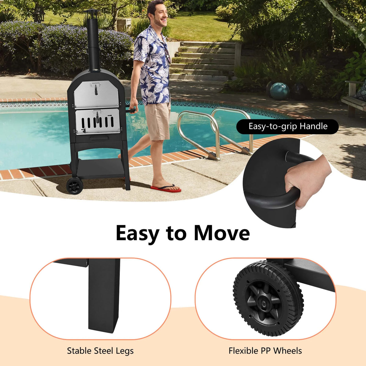 Costway Outdoor Pizza Oven Wood Fire Pizza Maker Grill w/ Pizza Stone & Waterproof Cover