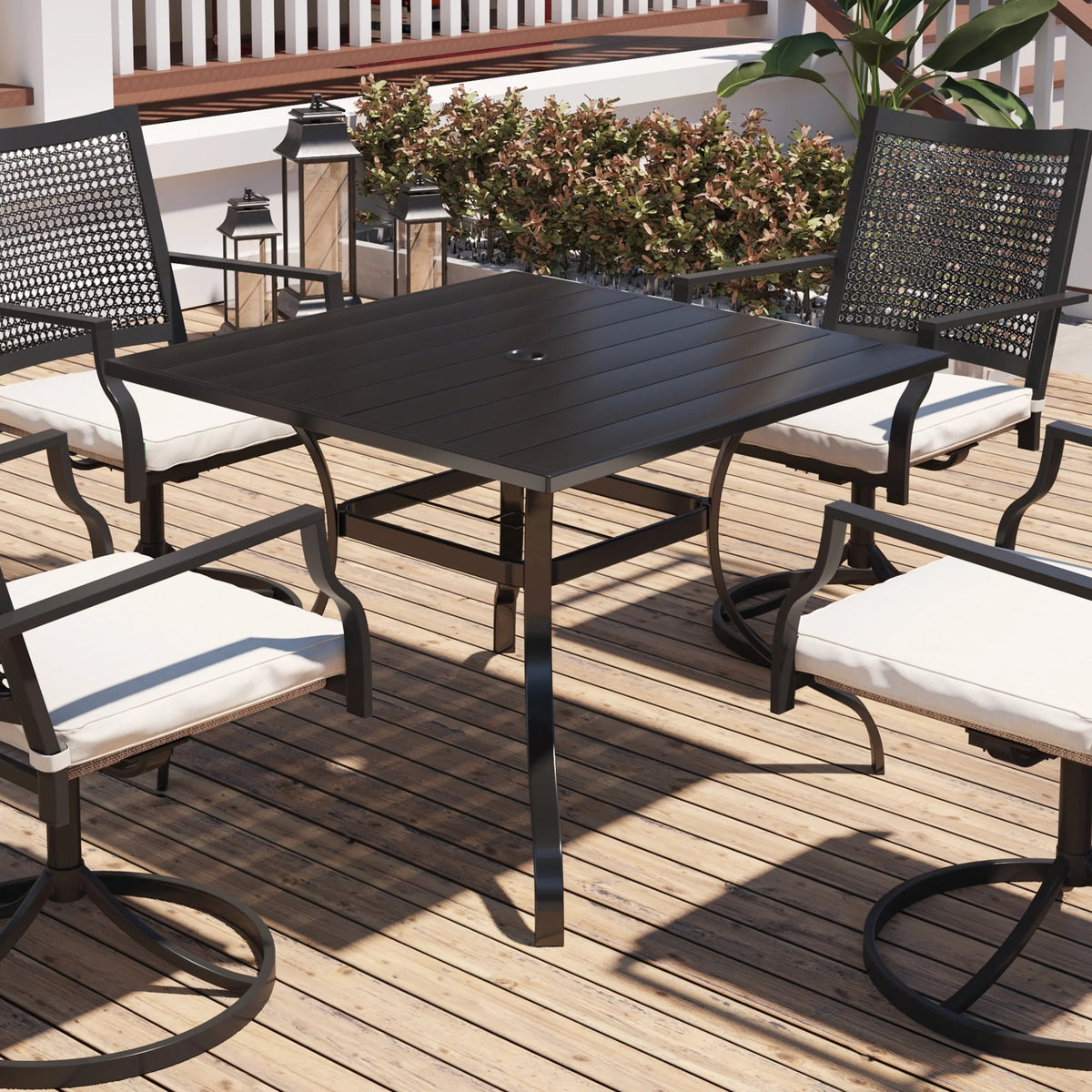 Mondawe 36*36inch Steel Square Outdoor Dining Table with 1.65" umbrella hole, for Backyard, Patio, Deck or Porch Gathering