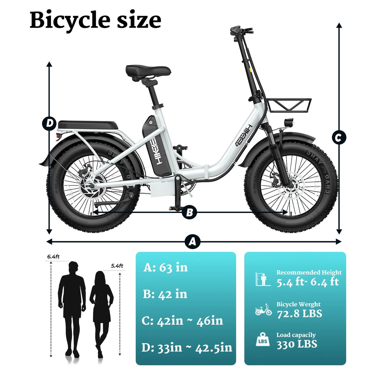 Electric Bike for Adults Step-Through Ebike with 16" Fat Tire, To Speed 19.9 MPH, 48V 13AH Removable Battery, E-Mountain Bicycle with Back Seat & Front Basket, UL2849 (White)