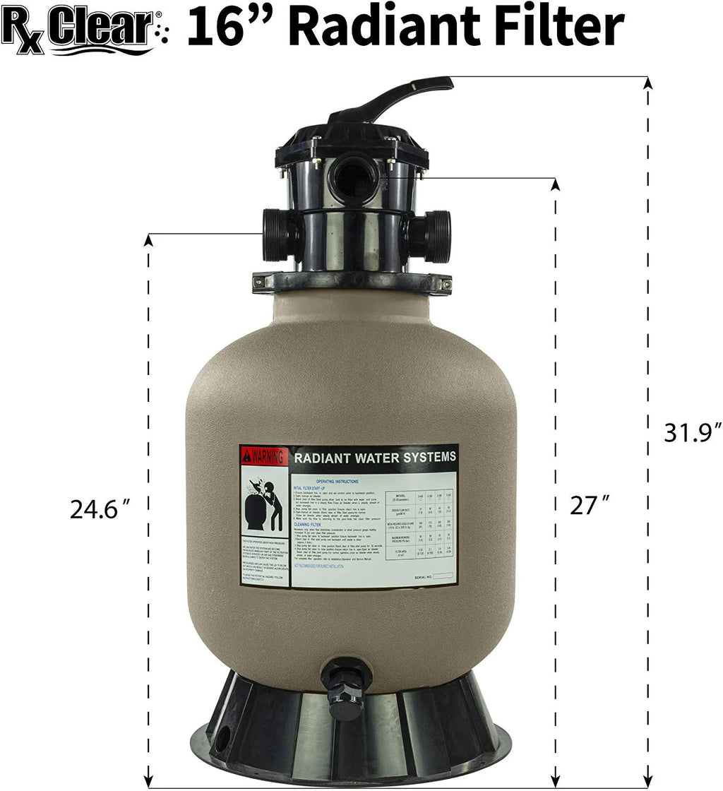 Rx Clear Radiant 22" Sand Filter with 6 Position Valve for Above-ground Swimming Pools