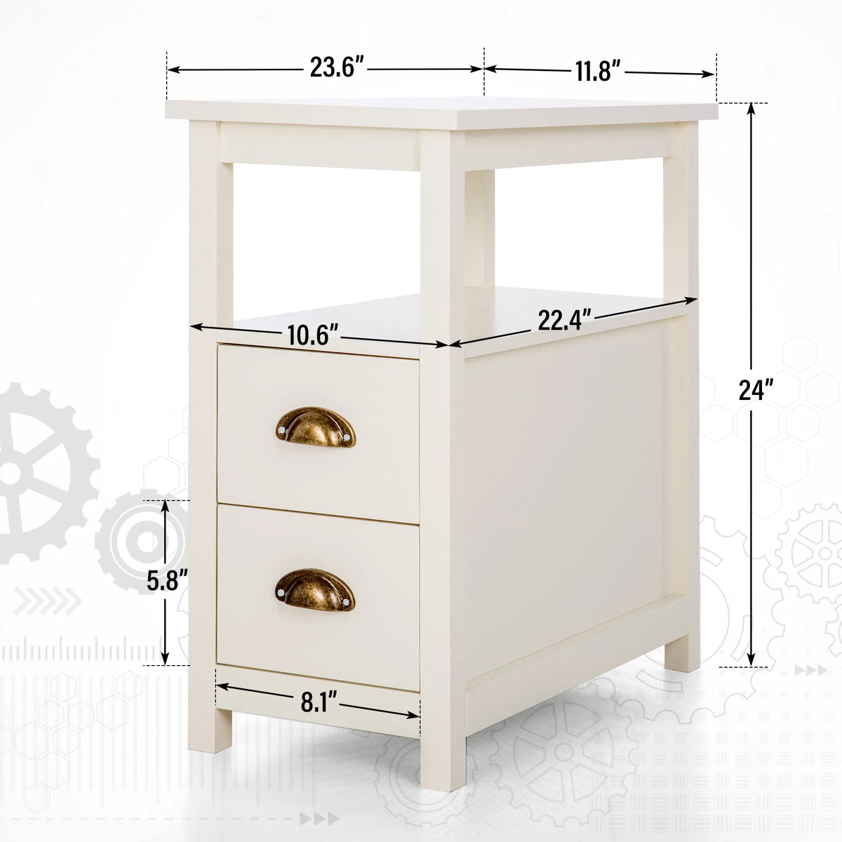 Alpha Joy Narrow End Table 4-Tier Small Side Table with 2 Drawers Nightstand Side Table Bedside Table Sofa Table, White, 2PCs