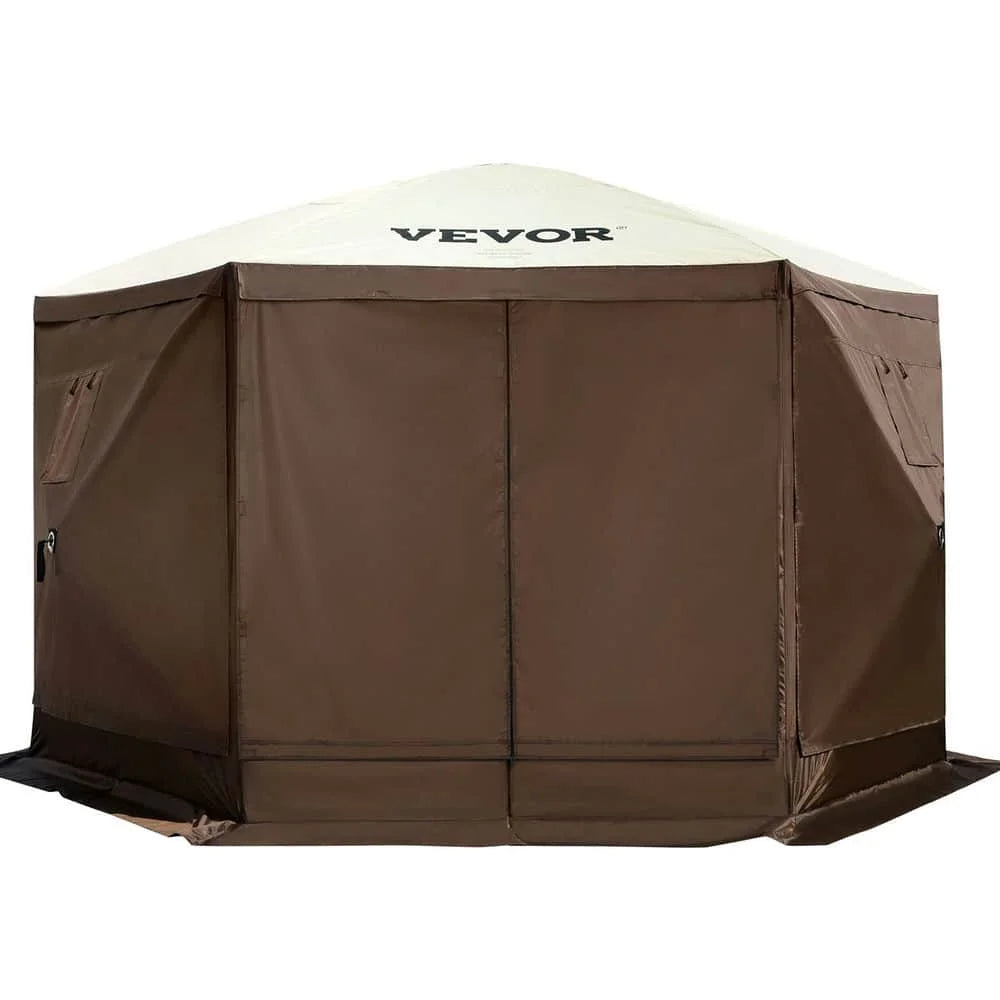 Topcobe 12*12ft Camping Screen Tent, 6 Sided Pop-up Canopy Shelter Tent with Mesh Windows, Large Shade Tents for Outdoor Camping, Lawn and Backyard, Portable Carry Bag