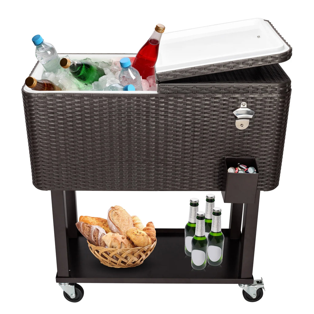 EasingRoom Iron Spray Plastic Patio Cooler Cart with Tray Cooler with Shelf Green
