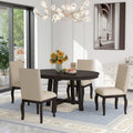 Sumdeal 5-Piece Farmhouse Dining Table Set, Wood Round Extendable Dining Table and 4 Upholstered Dining Chairs (Espresso-1Table 4 Chairs)