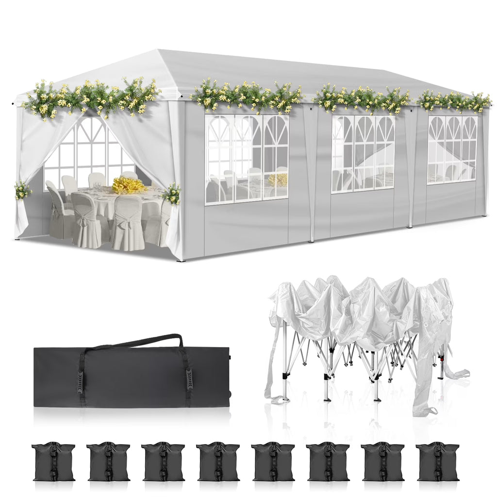 Ktaxon 10'X30'  Pop up Wedding Party Tent Foldable Gazebo W/8 Sidewalls Canopy White