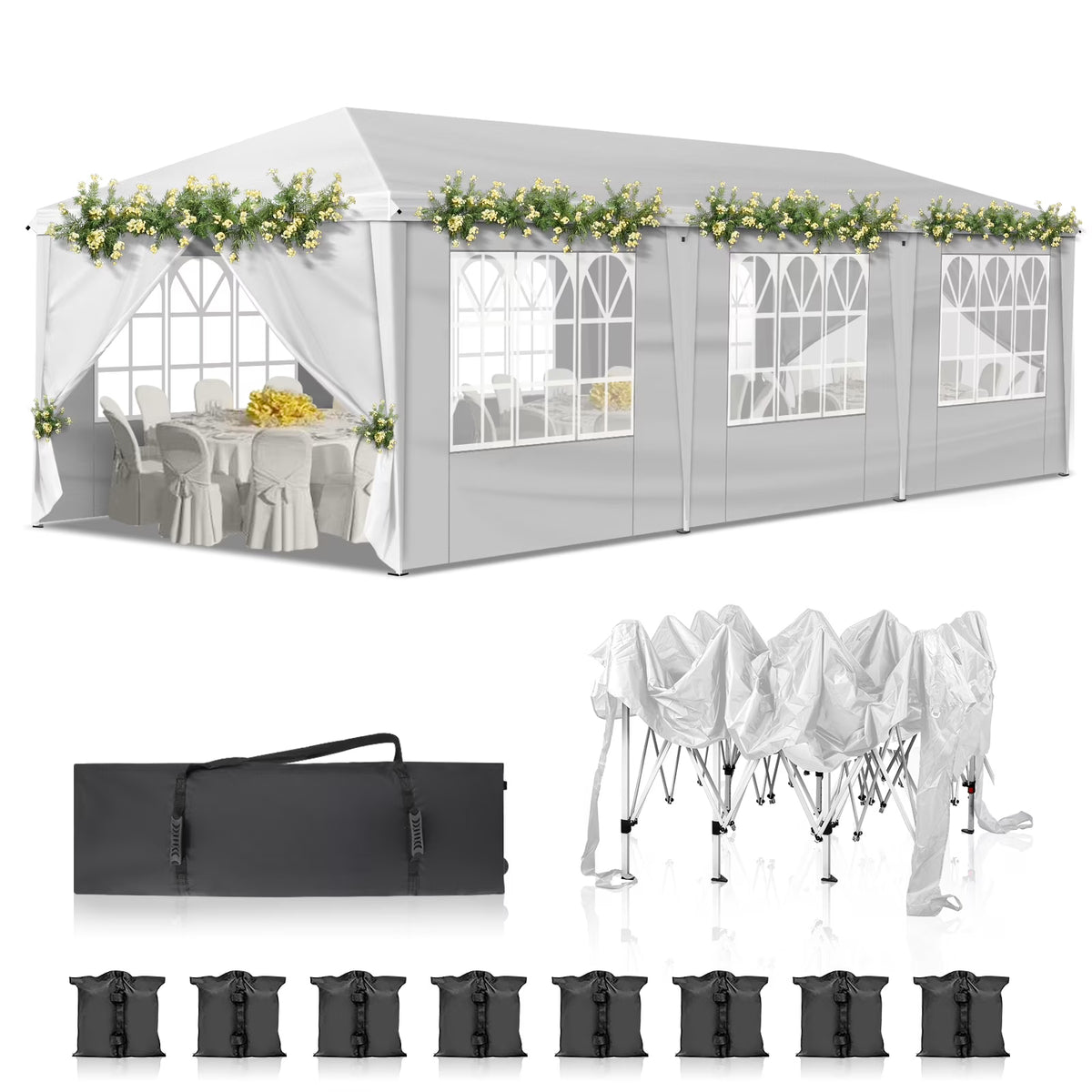 Ktaxon 10'X30'  Pop up Wedding Party Tent Foldable Gazebo W/8 Sidewalls Canopy White