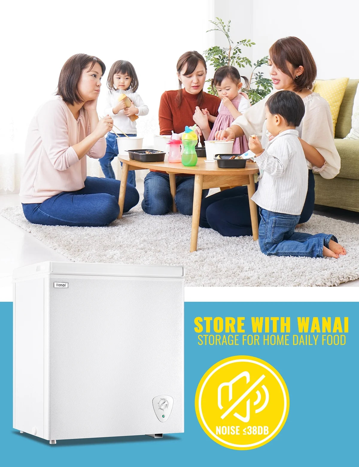 WANAI 3.5 Cu.ft Chest Freezer Small Deep Freeze with 7 Gears Temp Control Office Dorm Kitchen White
