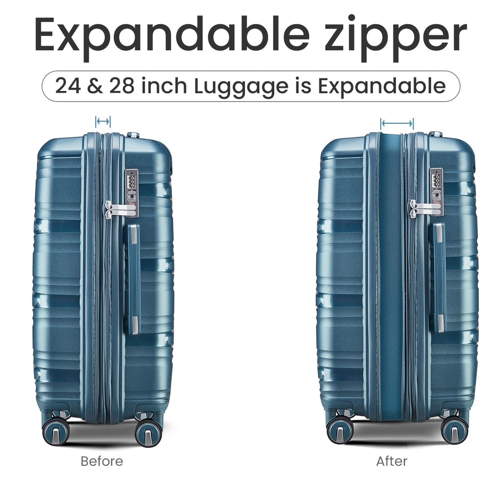 4 Piece Luggage Set Expandable Hardshell Travel Luggage Sets 8 Spinner Wheel Suitcase Wheels TSA Lock Suit Case, PP Lightweight & Durable wheels Upright Suitcase, 14/20/24/28 Inch