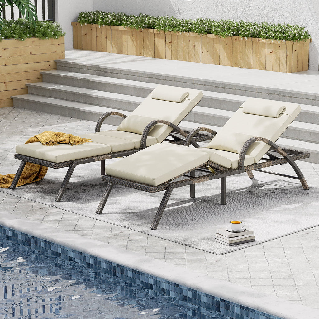MEISSALIVVE 4-Piece Outdoor Lounge Chairs, Pool Chairs with Adjustable 5 Position Backrest , PE Rattan Chaise for Backyard Porch Deck (Gray)