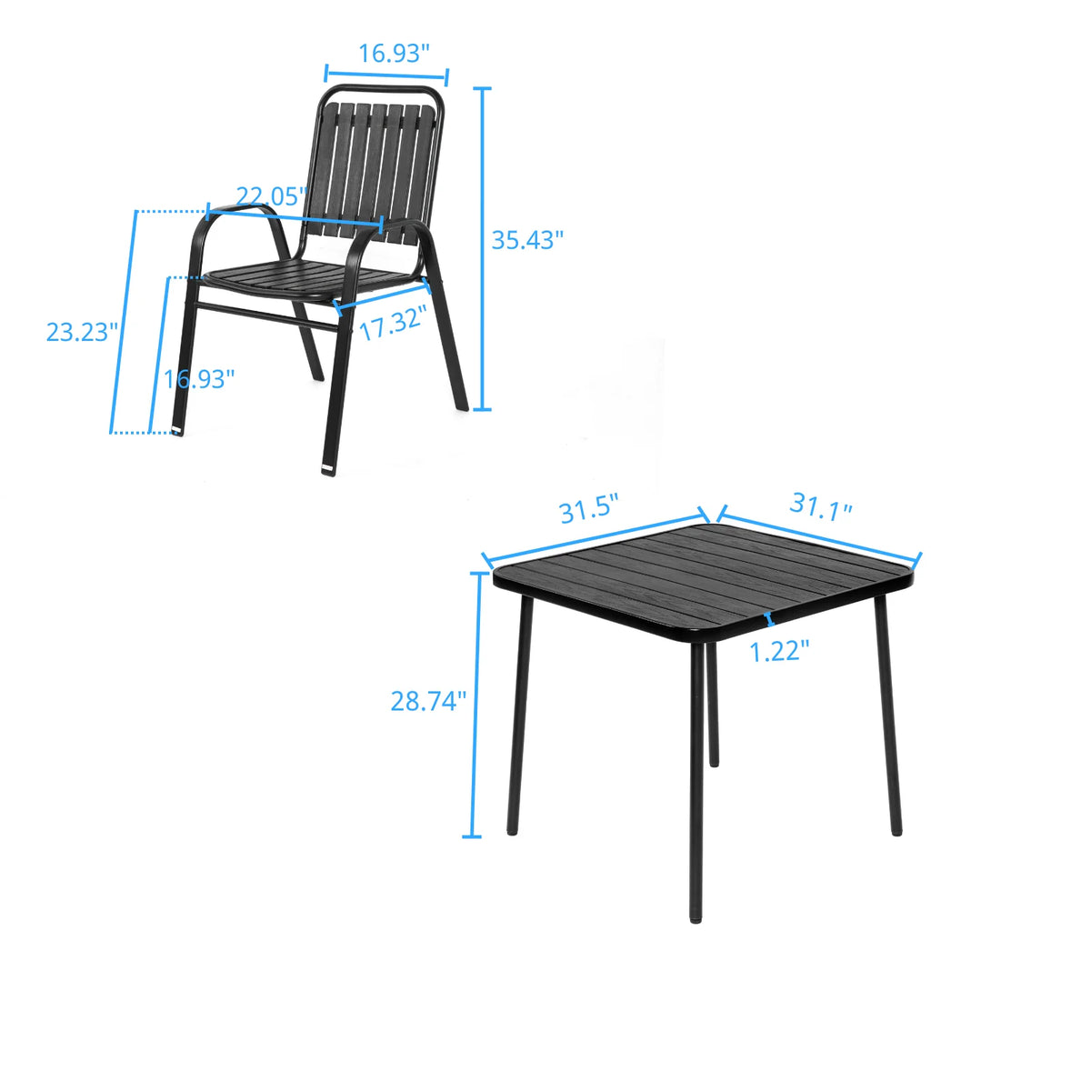 Homy Casa 5-Piece Outdoor Patio Dining, One Table with 4 Chairs for Garden Patio & Backyard, Brown