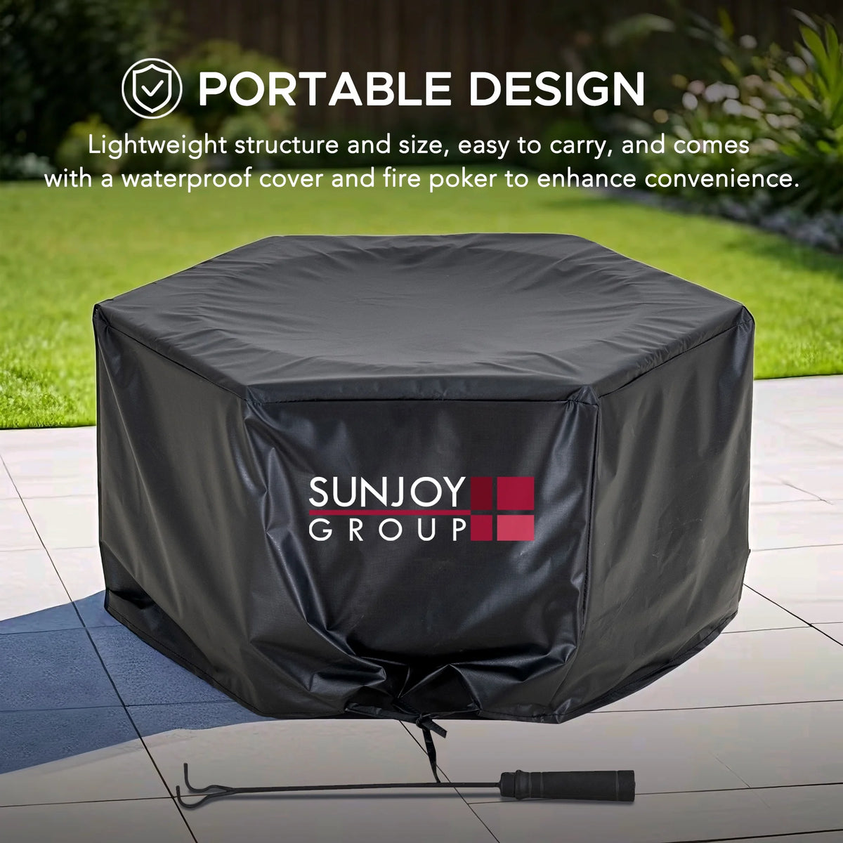 Sunjoy 28 In Smokeless Fire Pit with Removable Ash Pan, Outdoor Portable Wood Burning Fireplace with PVC Cover and Fire Poker ,Ideal for Camping, Bonfire, and Backyard, Black