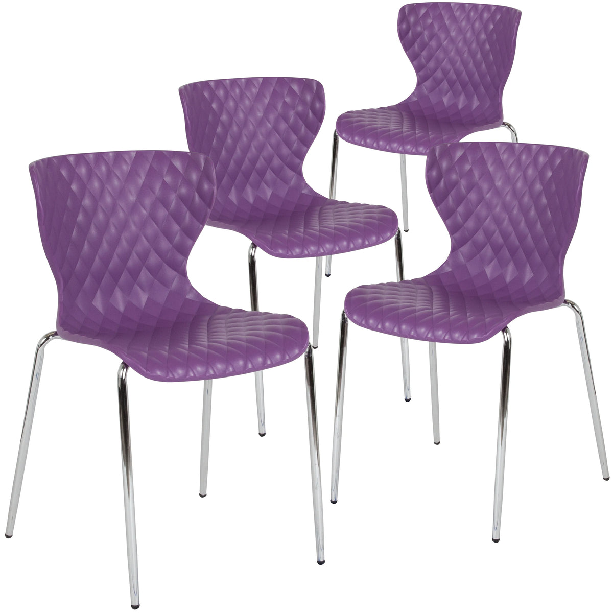 BizChair 4 Pack Contemporary Design Orange Plastic Stack Chair