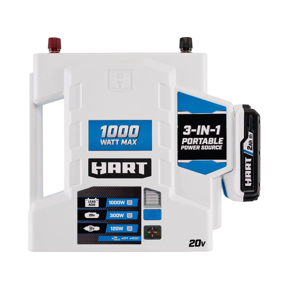 HART 20V 1000-Watt Max Automotive Power Inverter Kit, (1) 2.0Ah Lithium-Ion Battery