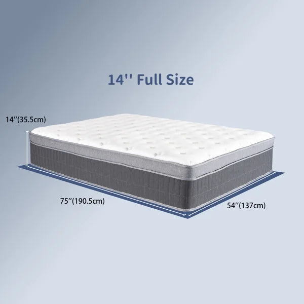 Full Size Mattress in a Box 14 Inch Memory Foam Hybrid Mattress with Pocketed Springs Medium Firm Support Motion Isolation Edge Support Night Trial
