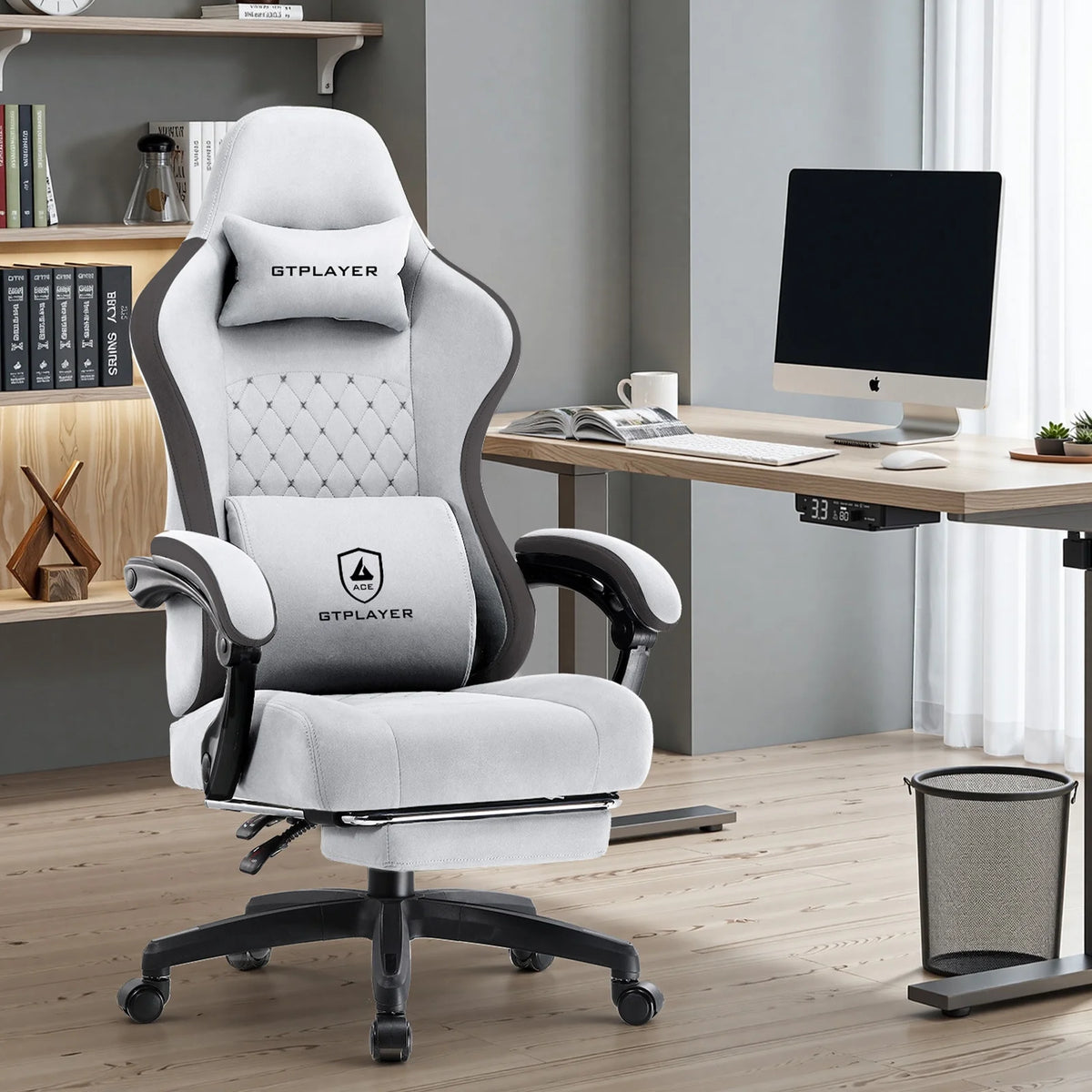 GTPLAYER Ergonomic High Back Pocket Spring Cushion Gaming Chair with Footrest & Linkage Armrests, Black