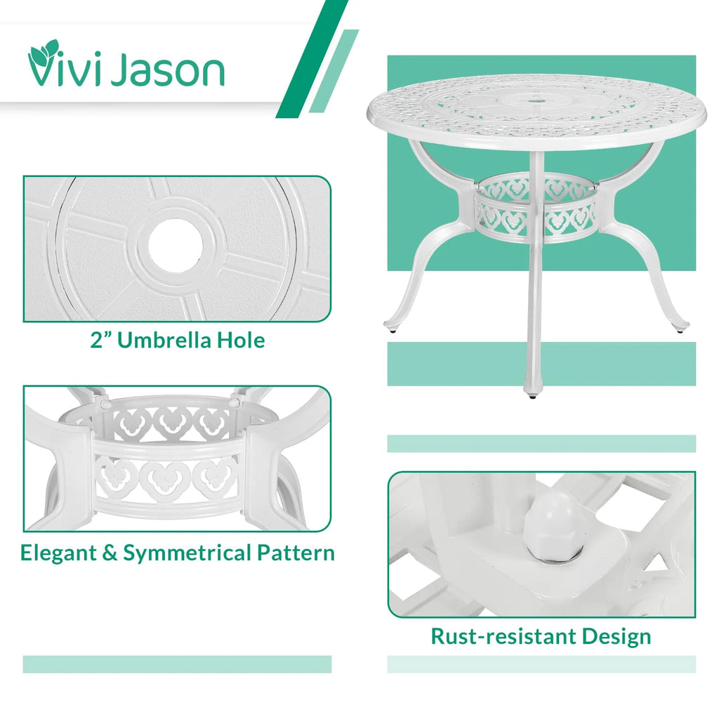 VIVIJASON 38.3" Patio Bistro Table Outdoor Dining Round Table Bronze Cast Aluminum Table with Umbrella Hole