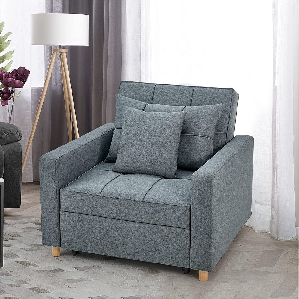 YODOLLA 3-in-1 Futon Sofa Bed Chair,Convertible Sofa Sleeper-Dark Gray