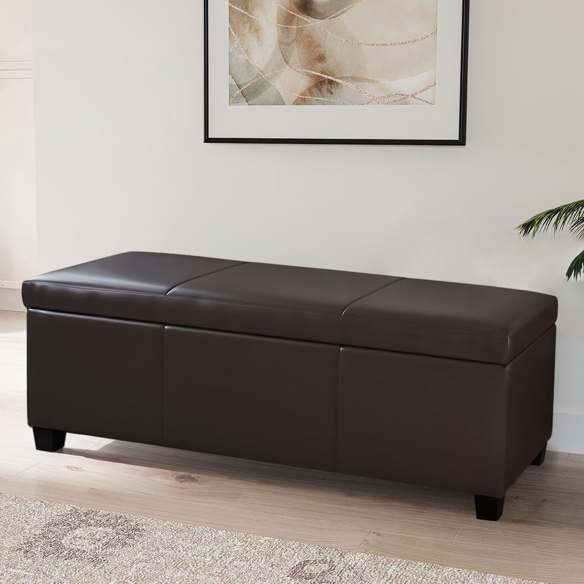 BELLEZE Storage Ottoman Bench Footstool - Amherst (Beige)
