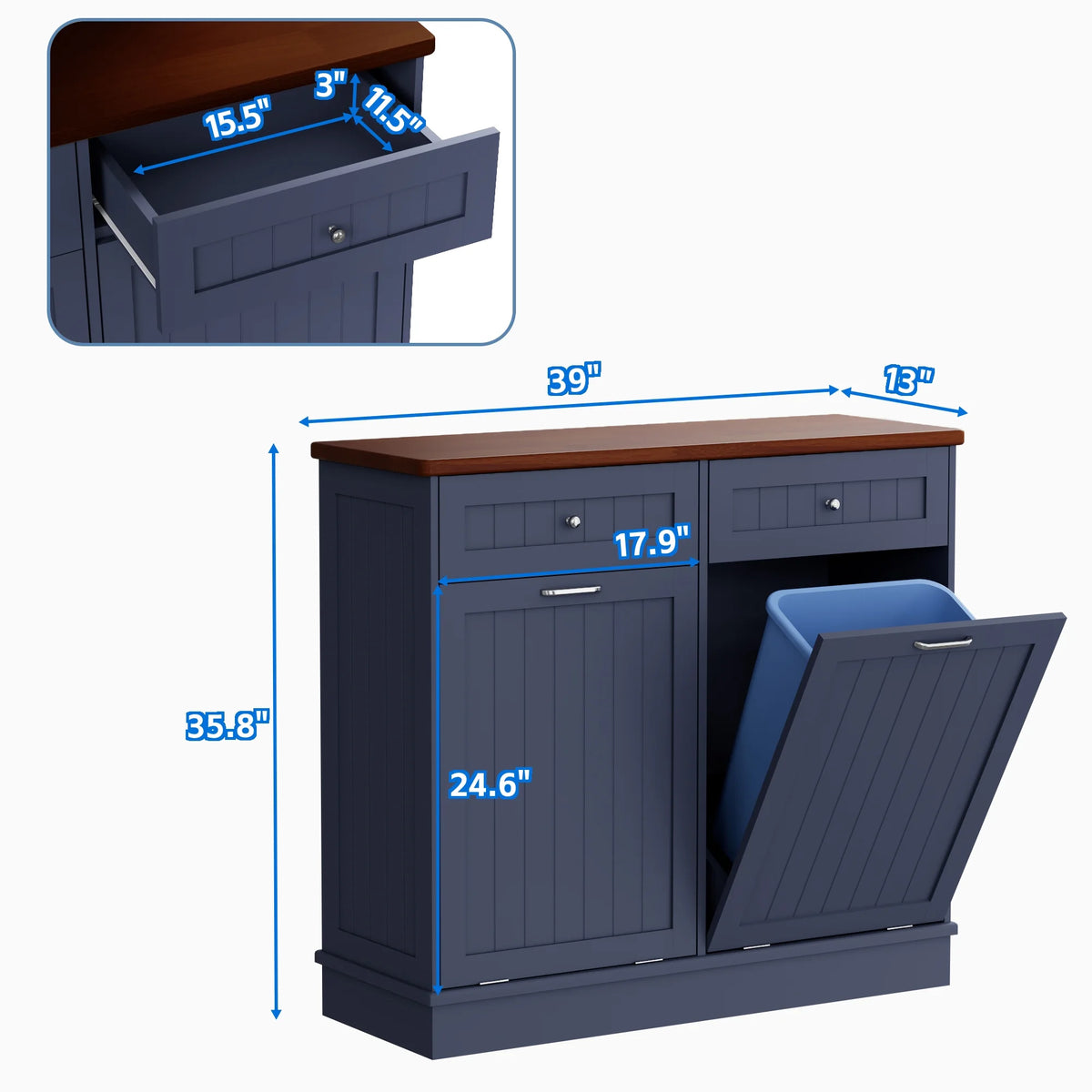 GETYES Double Tilt Out Trash Cabinet, Wooden Recycling Cabinet, 35.83 x 12.99 x 39.37 inches, White