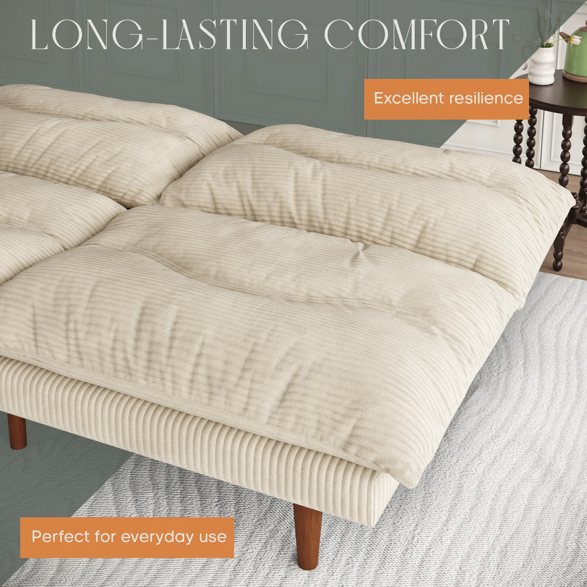 LLappuil 71" Corduroy Futon Convertible Sofa Bed, Loveseat Sleeper Sofa Couch for Living Room Apartment Beige