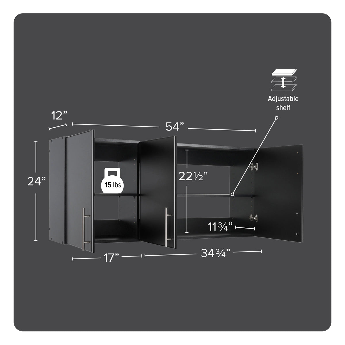 Prepac Elite Wall Cabinet, Versatile Adjustable Garage Wall Cabinet by Prepac, Tall 3-Door, 54"W x 24"H x 12"D, BEW-5424, Black