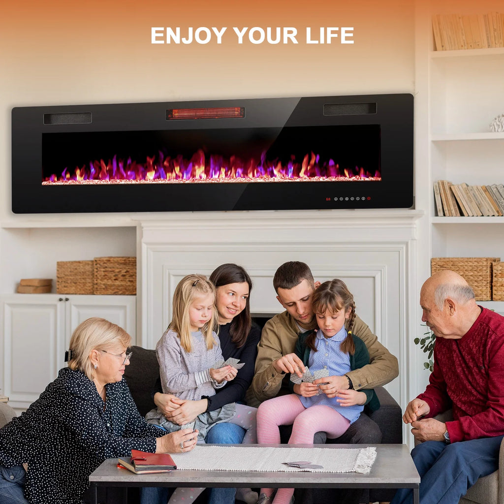 KISSAIR 60�� Indoor Electric Fireplace Ultra Thin Fireplace, Wall Mounted Recessed Fireplace with Multiple Colors