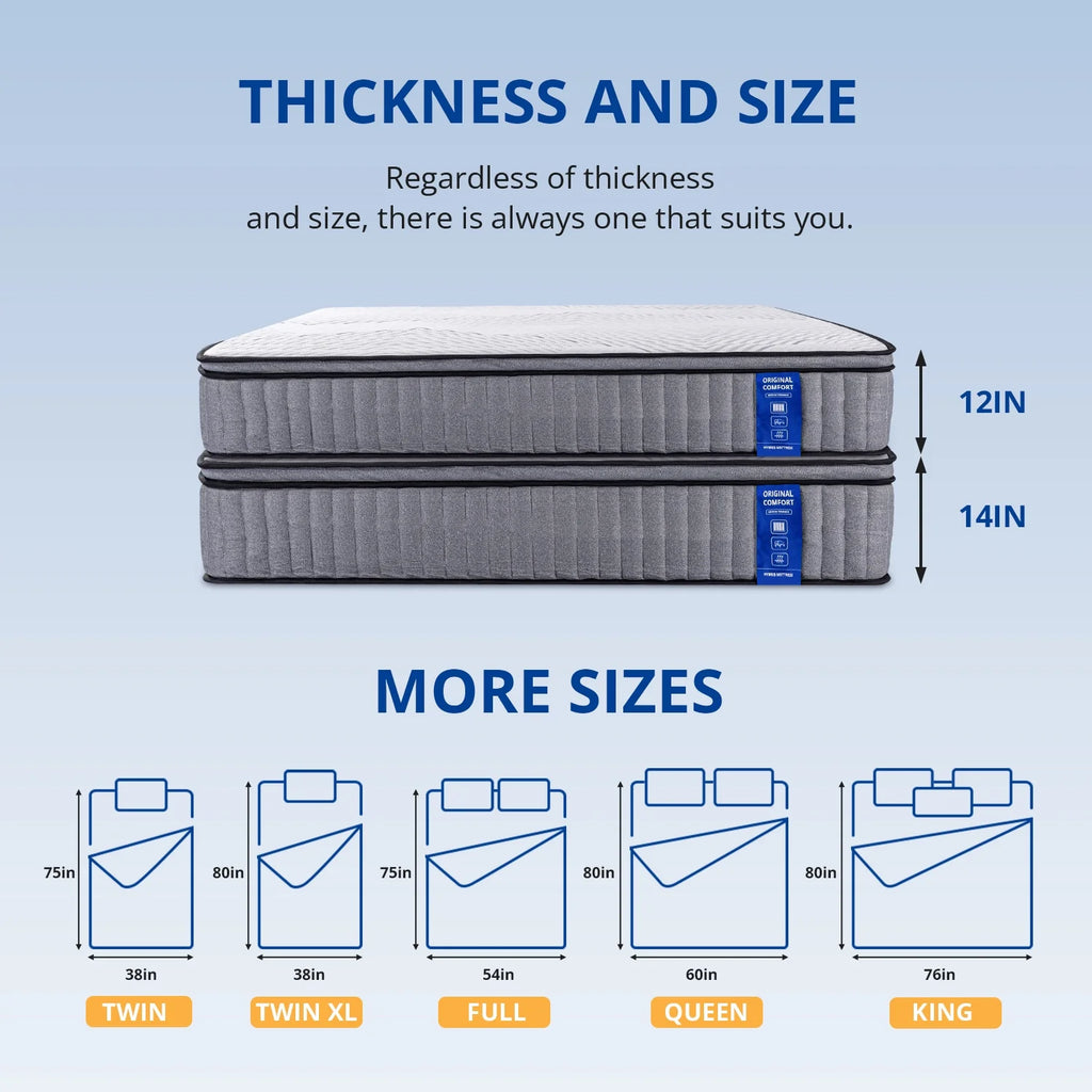 EGOHOME 14 inch King Size Hybrid Mattress In a Box, Cooling Gel Infused Memory Foam, Pocket Spring