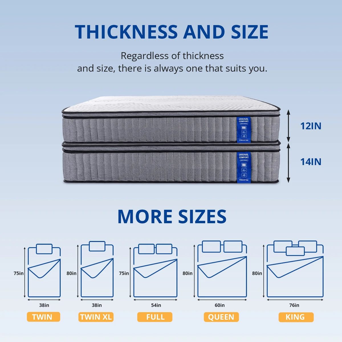 EGOHOME 14 inch King Size Hybrid Mattress In a Box, Cooling Gel Infused Memory Foam, Pocket Spring