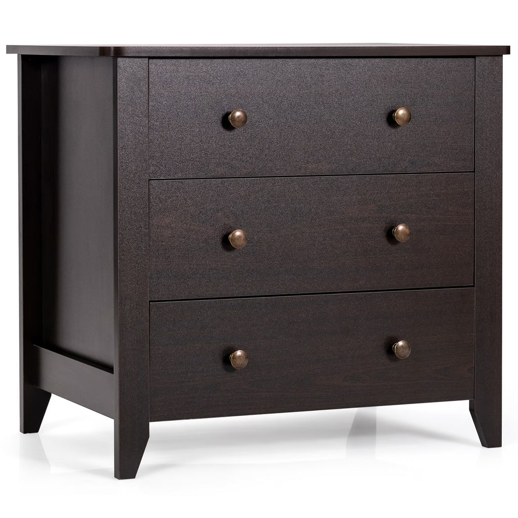 Gymax 3 Drawer Dresser Chest of Drawers Bedside Table for Living Room Bedroom Espresso