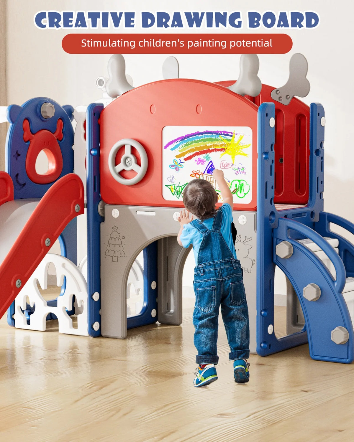 Korimefa 11-in-1 Toddler Slide Set with Golf, Basketball Hoop, Kids Slide for Toddlers Age 1-4, Climber Slip and Slides, Baby Outdoor Toys