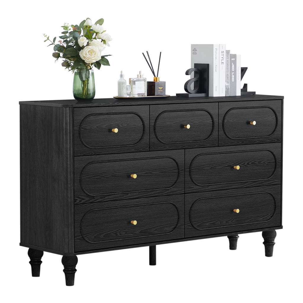YOCWO 3 Drawer Nightstand, Classic Chest of Drawers with Arc Edge, Walnut