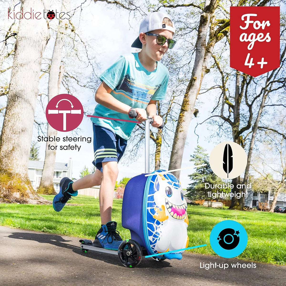 Kiddietotes Kid's Hard Shell Scooter Ride On Suitcase, Pink