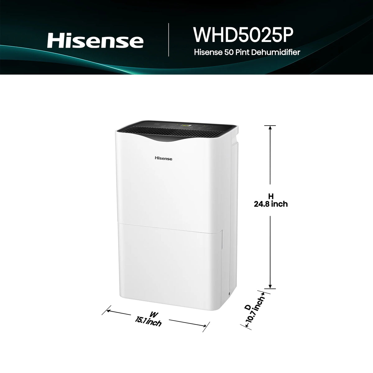 Hisense 50 Pint Dehumidifier 4,500 Sq. Ft for Multi-Scenario Use, Energy Star Certified, Easy Carry Handle, Low Noise Operation, Hassle-Free Water Removal, White (WHD5025P)