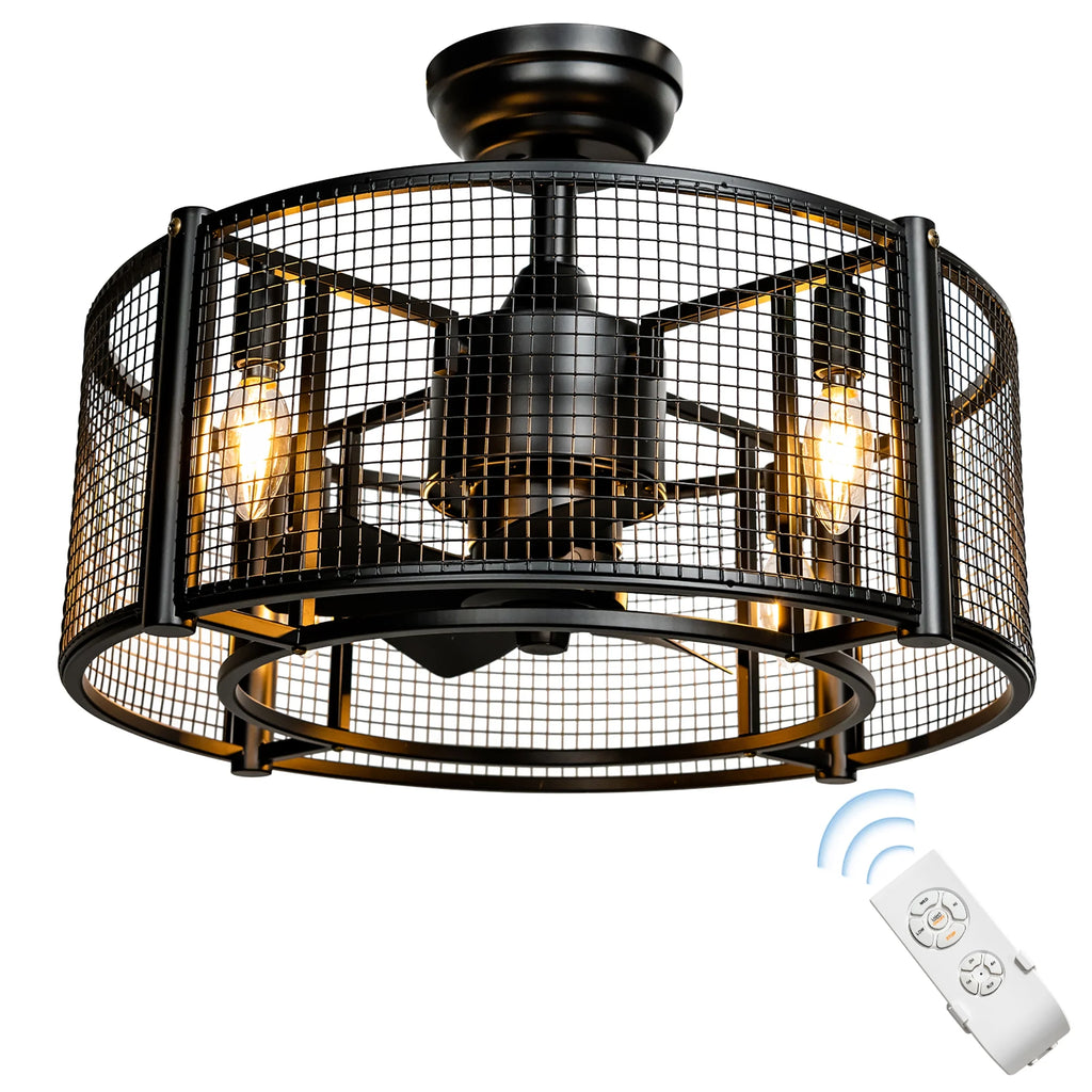Costway 20'' Caged Bladeless Ceiling Fan with Light Reversible Motor & Remote Control