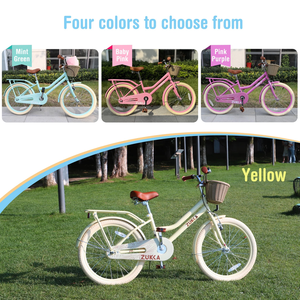 20" Kids Bike Girls Bike with Basket Single Speed Steel Frame Children Bicycle for 7-10 Years, Pink