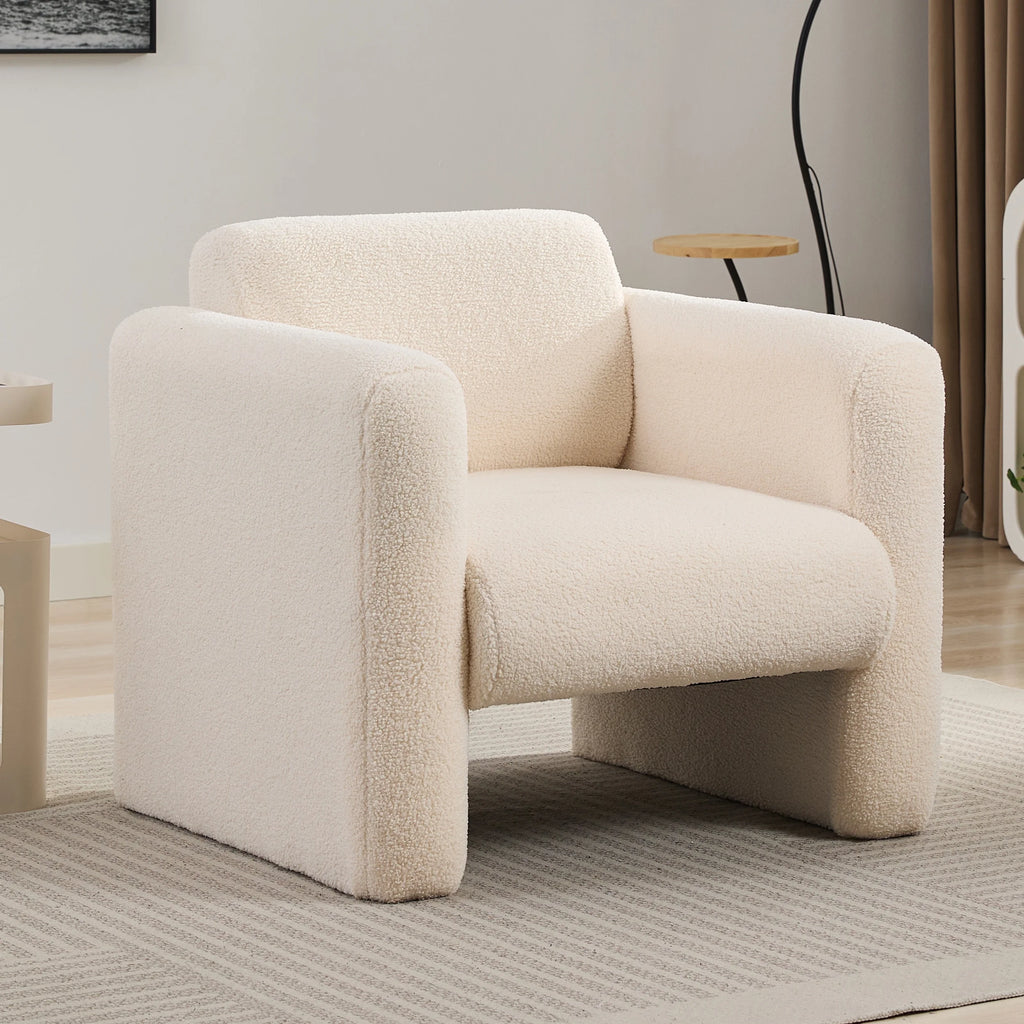 Euroco Modern Accent Chair Lambskin Sherpa Fabric Upholstered Comfy Reading Arm Chair Soft Padded Armchair with Back and Pillow,Burnt Orange