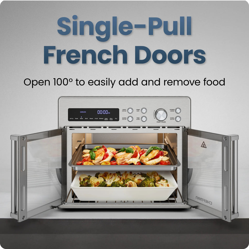 Chefman French Door 10-in-1 Toaster Oven Air Fryer, 26-Quarts, Fits 12-Inch Pizza �C Stainless Steel