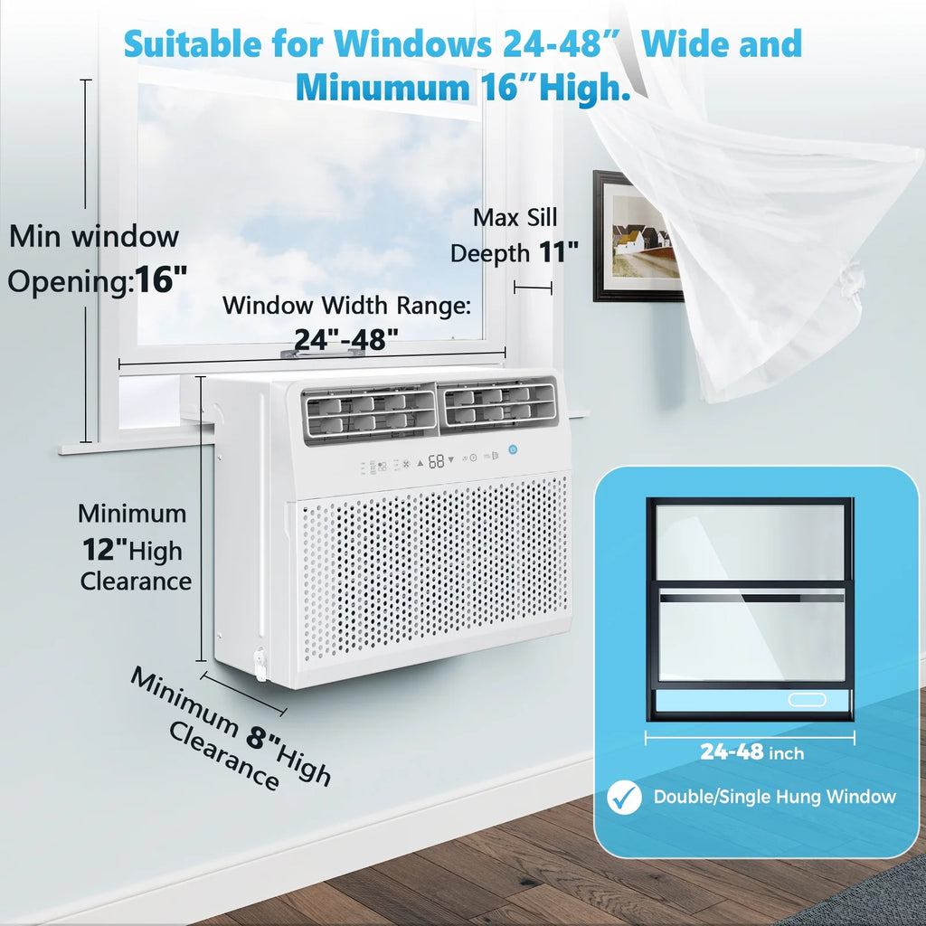 Crzoe Window Air Conditioner 10,000 BTU, Window AC Unit Cooling Room 450sq.ft, Dehumidifier Mode and 3 Fan Speed, 24H Timer, Saddle Mount, Quiet Operation, White