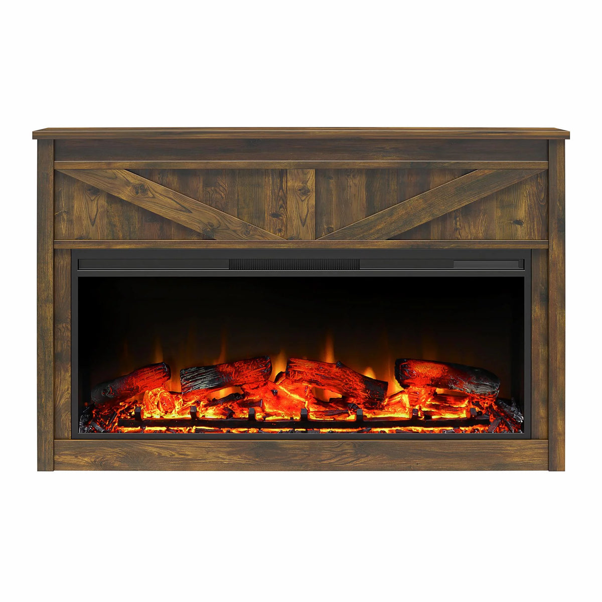 Farmington Wide Modern Farmhouse Mantel with Electric Fireplace, Rustic