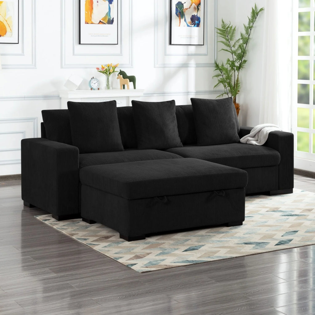 Gewnee 103.5-Inch Modular Corduroy Sofa Set with Solid Wood Legs, High-Density Foam, Suitable for Living Room/Bedroom/Office