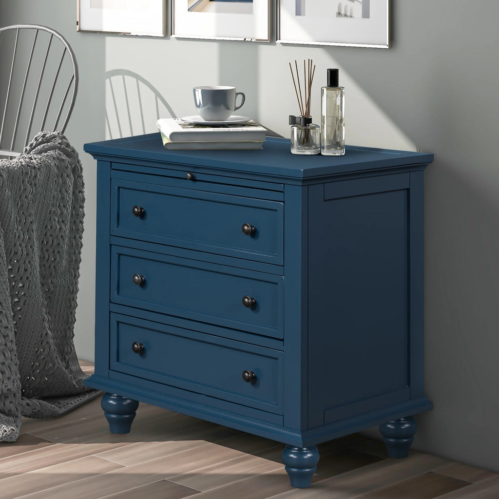 EUROCO 28�� Larger Solid Wood 3-Drawer Side Table Nightstand, End Table with Pull out Tray for Bedroom, Living Room, Hallway, Entryway,White