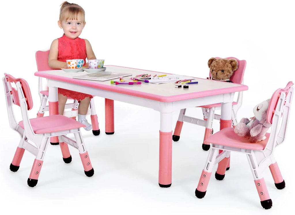 Arlopu Toddler Table and Chair Set Height Adjustable, Kids Activity Table for Reading, Drawing, Eating, Studying, Max 220lbs
