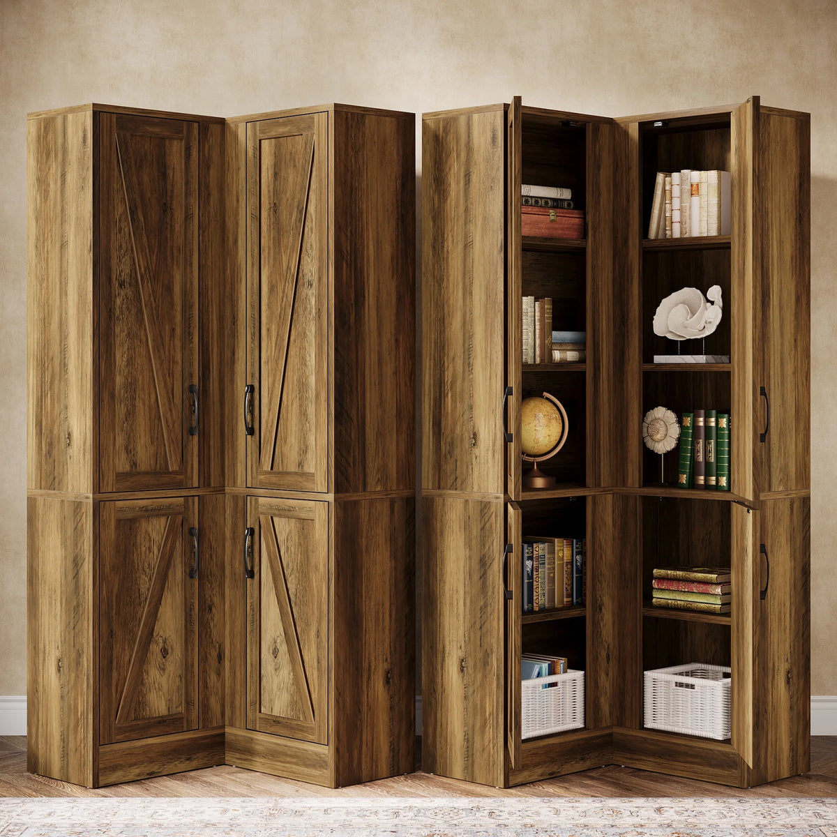 Tribesigns 70.8" Tall Corner Cabinet, Farmhouse Storage Cabinet with 4 Doors & 5 Storage Shelves