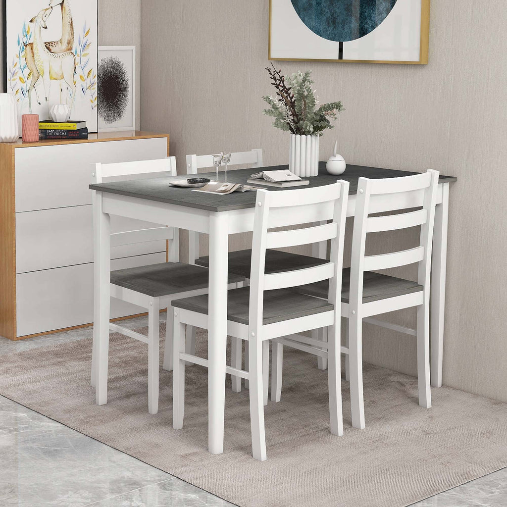 Costway 5-Piece Dining Set Solid Wood Kitchen Furniture with Rectangular Table & 4 Chairs