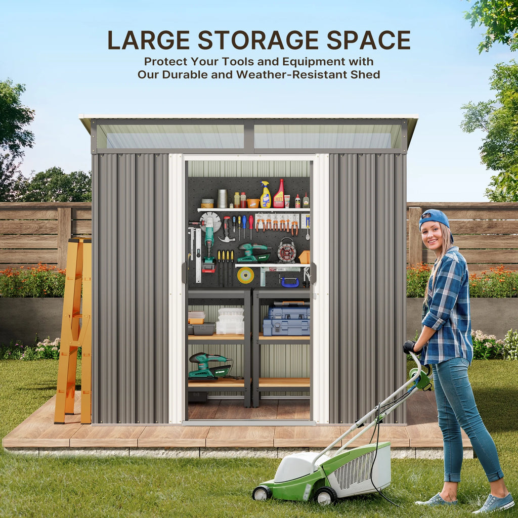 6x4 ft Outdoor Storage Shed with Double Lockable Doors - Weather-Resistant Garden Shed in Gray