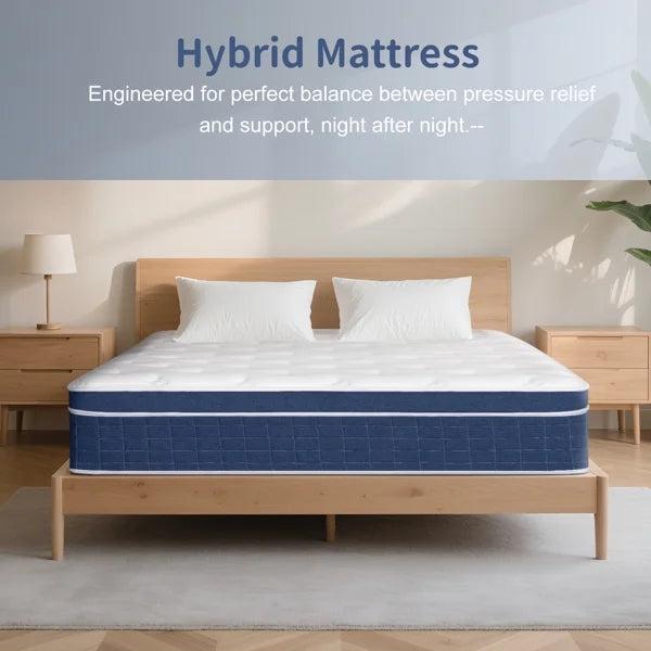 Full Size Mattress in a Box 14 Inch Memory Foam Hybrid Mattress with Pocketed Springs Medium Firm Support Motion Isolation Edge Support Night Trial